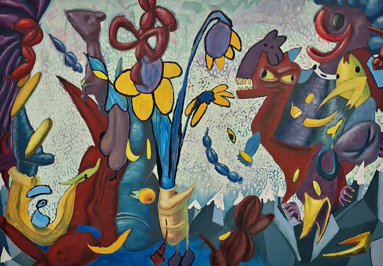 Clown Fiesta, 140x200cm, Öl auf Leinwand