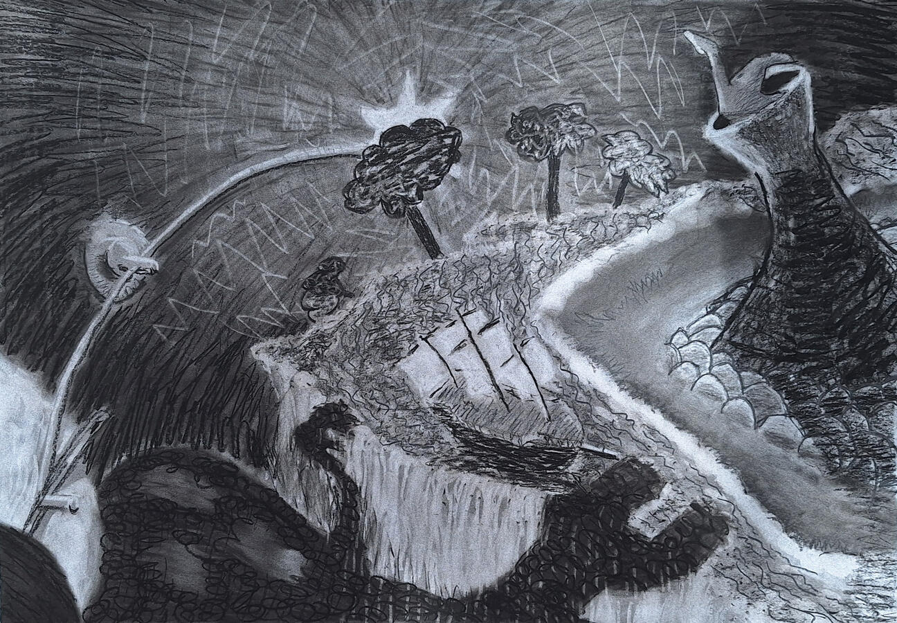 Nimmerland, 42x60cm, Coal on Paper Nimmerland, 42x60cm, Coal on Paper