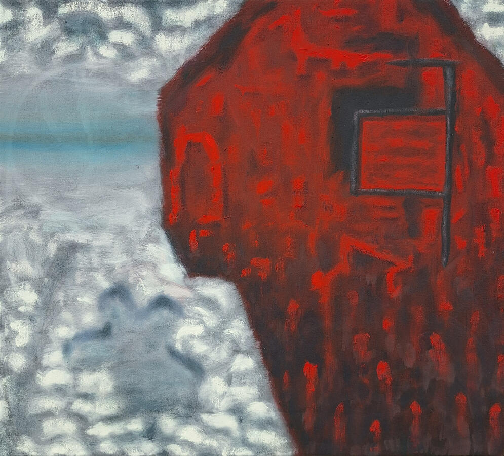 Haus in den Wolken, 45x45cm, Öl auf Leinwand